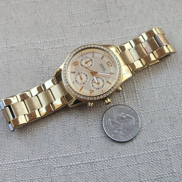 Guess Women Wristwatch Crystals Accent Bezel Gold Tone Multi Function Watch - Picture 10 of 12
